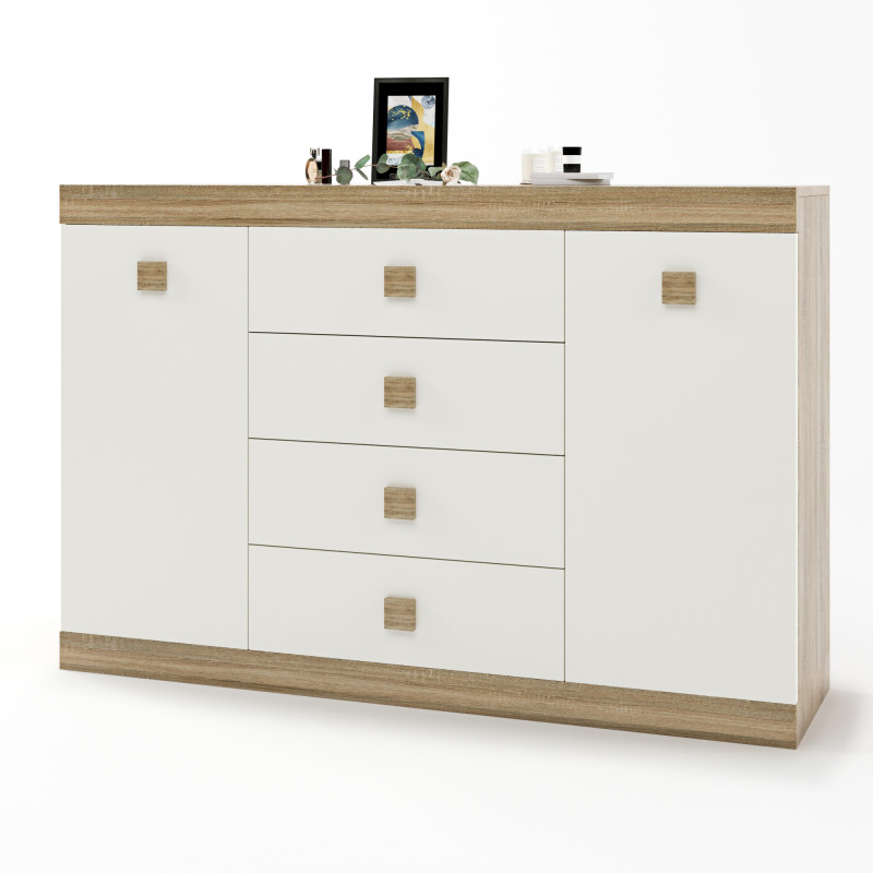 Большой комод на 4 ящика Соната-8 140х38х94 дуб сонома + белый (8457)