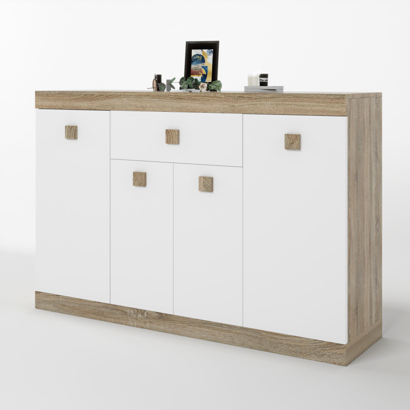 Большой комод с дверью и ящиком Соната-7 140х38х94 дуб сонома + белый (8460)