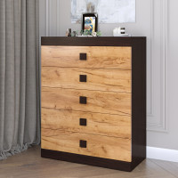 Высокий комод на 5 ящиков Соната-2 80х38х101 венге темный + дуб крафт золотой (8464)