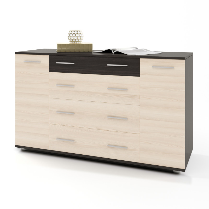 Комод для вещей К-4 130х38х73 венге темный+дуб молочный Телескопические (шариковые) (8472)