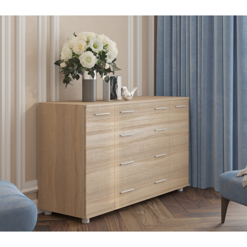 Комод для вещей К-4 130х38х73 дуб сонома Телескопические (шариковые) (8474)