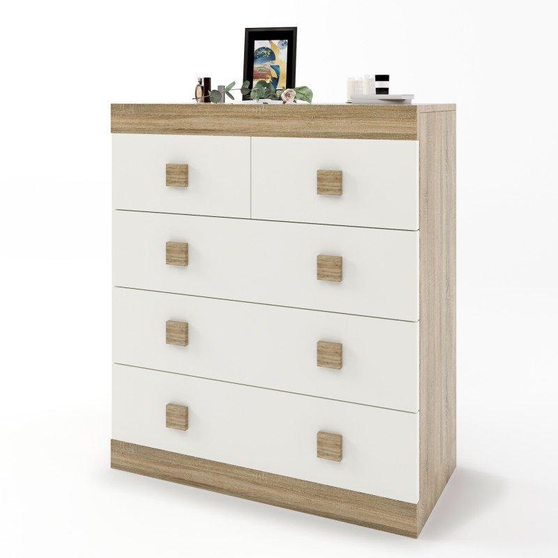 Комод для вещей на 5 ящиков Соната-3 80х38х94 дуб сонома + белый (8475)