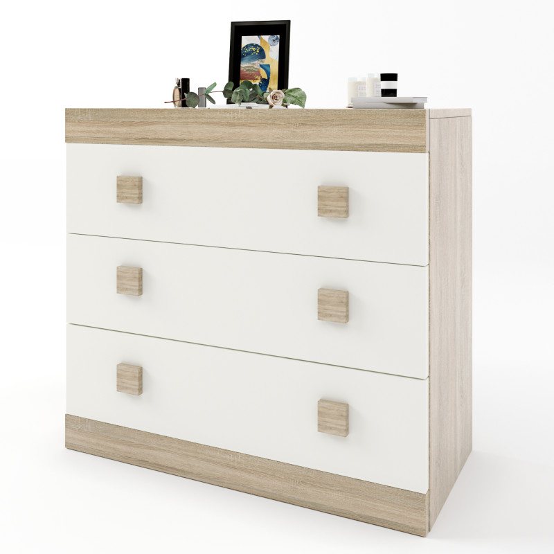 Комод на 3 ящика Соната-1 80х38х75 дуб сонома + белый (8488)