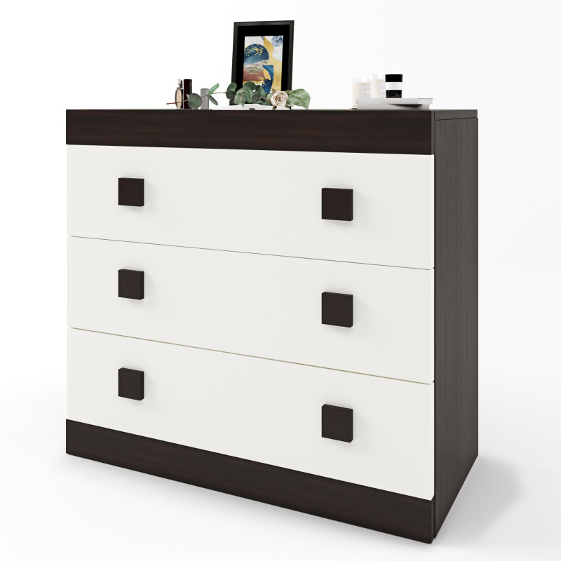 Комод на 3 ящика Соната-1 80х38х75 венге темный + белый (8490)
