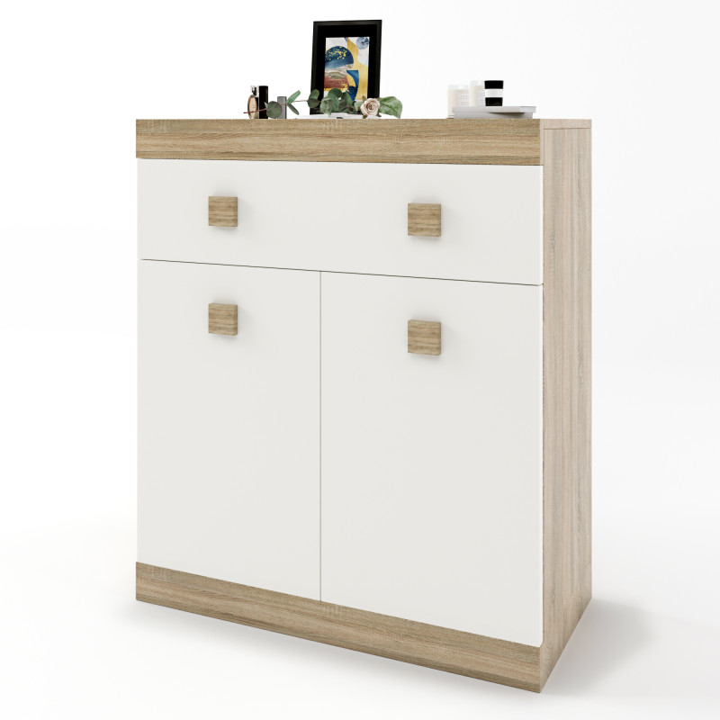 Комод с дверью и ящиком Соната-4 80х38х94 дуб сонома + белый (8509)
