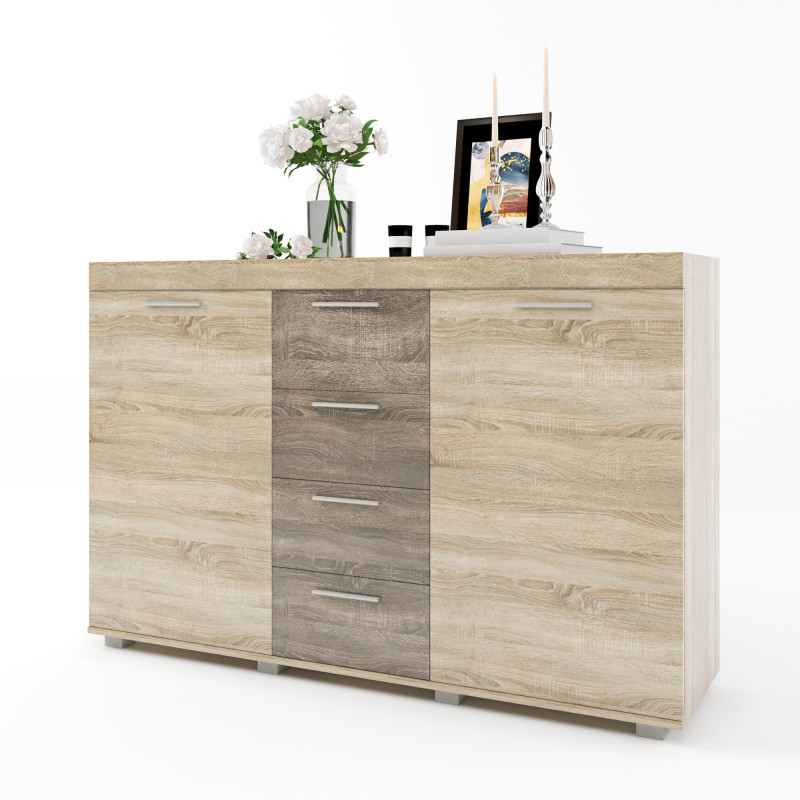 Большой комод К-7 Британия 140х38х92 сонома + трюфель (телескопические) (8689)