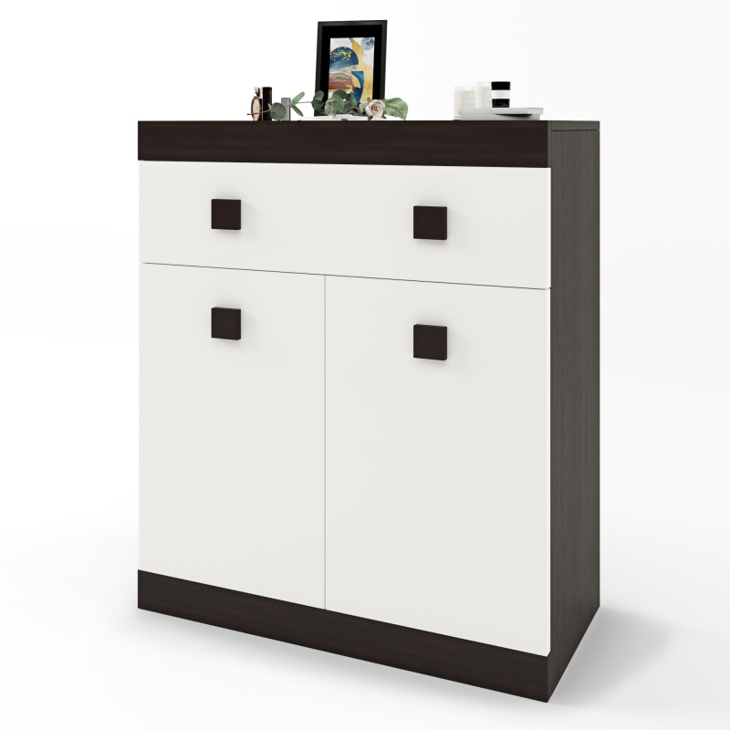 Комод с дверями и ящиком Соната-4 80х38х94 венге + белый (8693)