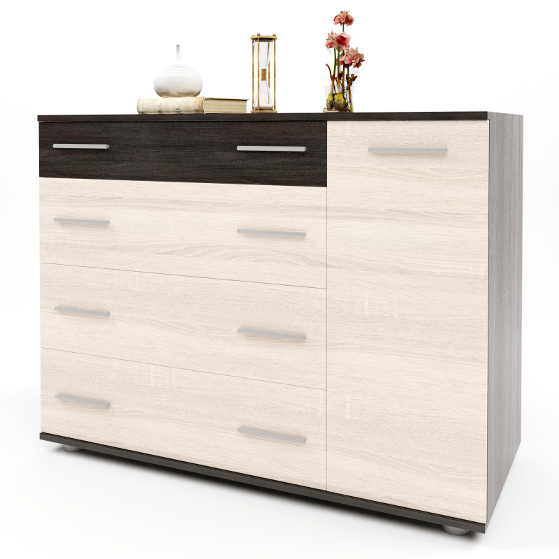 Комод для спальной комнаты с 4-мя ящиками К-3 (телескопические) 100х38х73 венге темный + дуб молочный (8773)