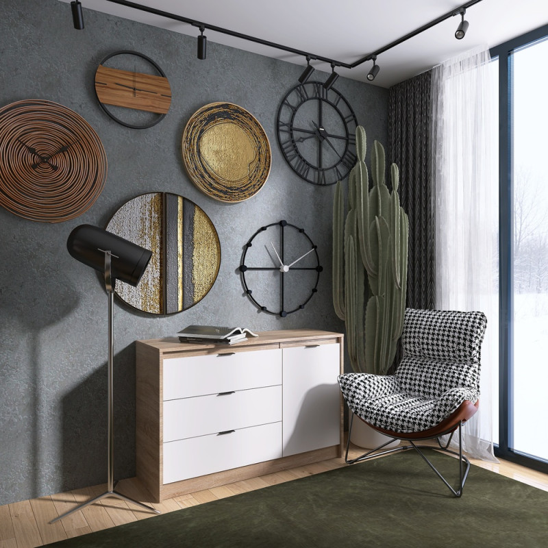 Комод с дверью и 3-мя ящиками Сити-1150 115,2х38х74,6 Дуб сонома/Белый (31557)