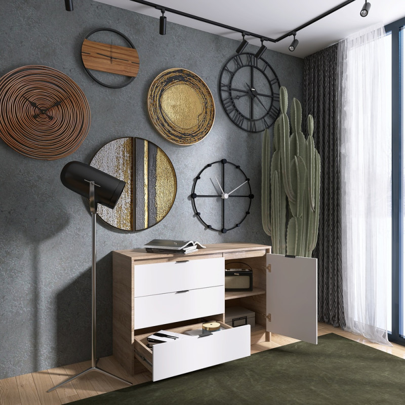 Комод с дверью и 3-мя ящиками Сити-1150 115,2х38х74,6 Дуб сонома/Белый (31557)