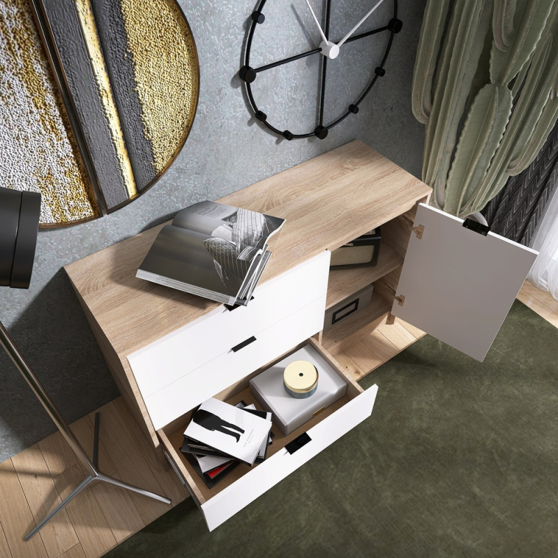 Комод с дверью и 3-мя ящиками Сити-1150 115,2х38х74,6 Дуб сонома/Белый (31557)