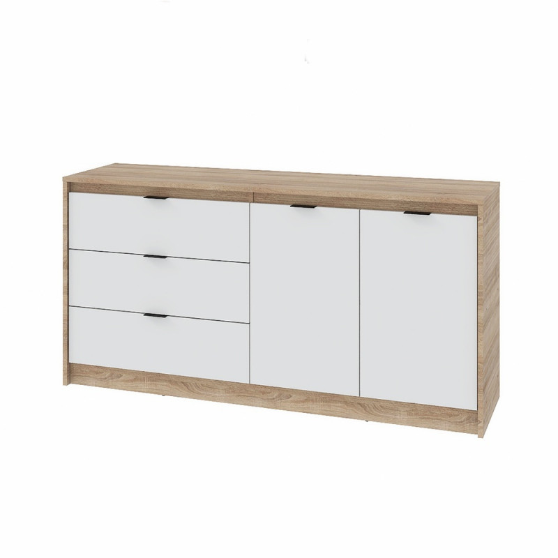 Большой комод с дверями и 3-мя ящиками Сити-1500 150,2х38х74,6 Дуб сонома/Белый (31558)