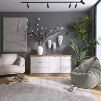 Большой комод с дверями и 3-мя ящиками Сити-1500 150,2х38х74,6 Дуб сонома/Белый (31558)