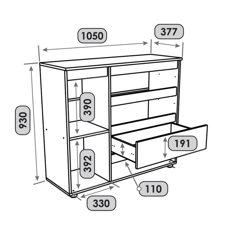 Комод КЛ-3 Лайт 105х38х93 см Дуб Крафт белый (31405)