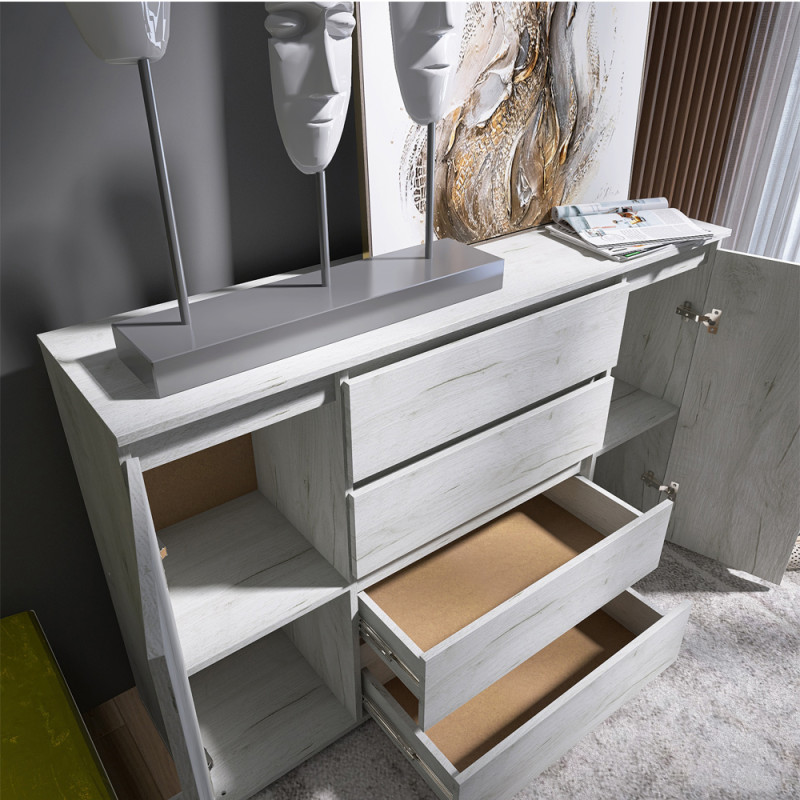 Комод КЛ-4 Лайт (телескопические) 140х38х93 см Дуб Крафт белый (31406)