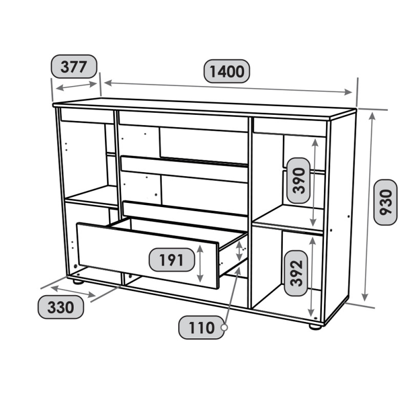 Комод КЛ-4 Лайт (телескопические) 140х38х93 см Дуб Крафт белый (31406)