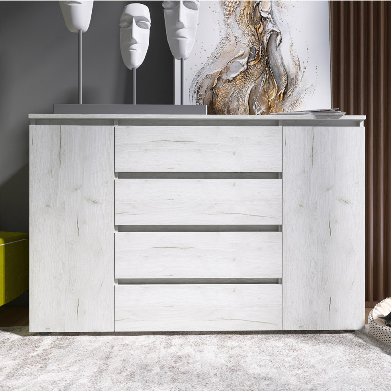 Комод КЛ-4 Лайт (телескопические) 140х38х93 см Дуб Крафт белый (31406)