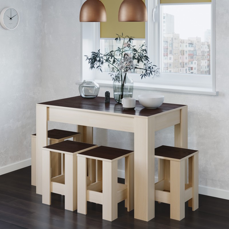 Обеденный комплект Стол СТО-1 + 4 табурета Т-1 Венге темный + Дуб молочный (13457)