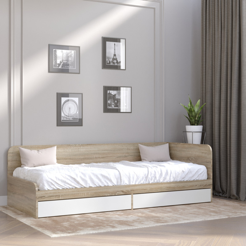 Односпальная кровать с ящиками Соната-800 80х190 см дуб сонома + белый (8417)