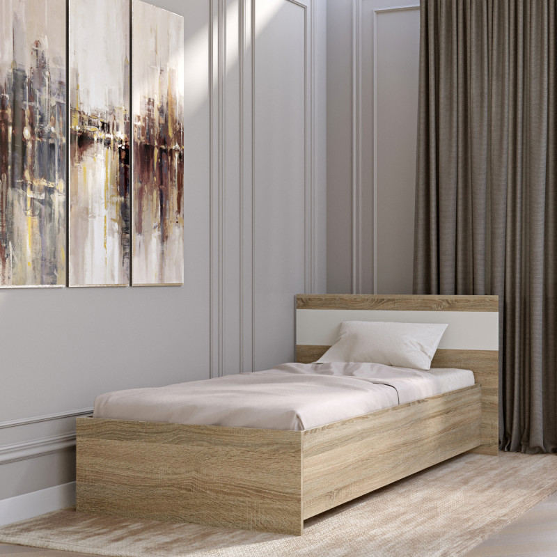 Односпальная кровать Соната-900 90х200 см дуб сонома + белый (8422)