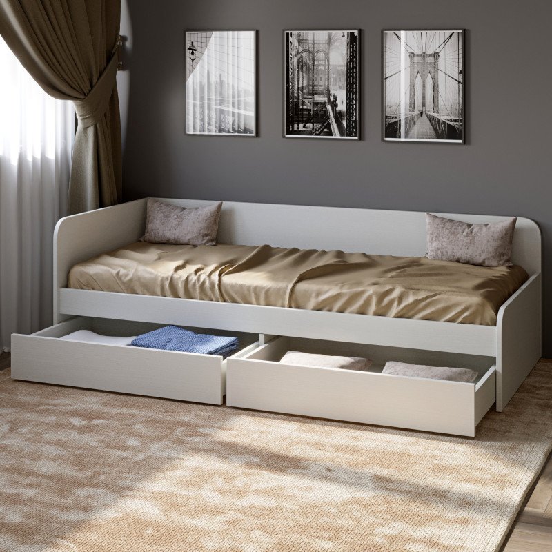 Односпальная кровать с ящиками Соната-800 80х190 см нимфея альба (8686)