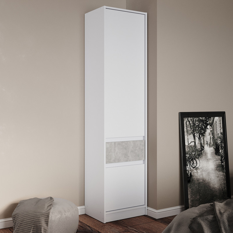 Шкаф-пенал закрыт с полками и ящиком Стайл-500 50х39х203 см Нимфея Альба (белый)/Бетон (38414)