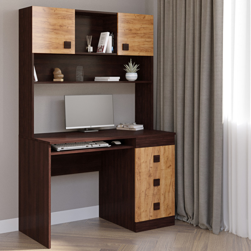 Стол письменный с надстройкой Соната венге темный + дуб крафт золотой (8984)