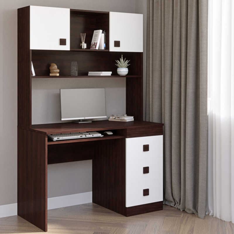 Стол письменный с надстройкой Соната венге темный + белый (8985)