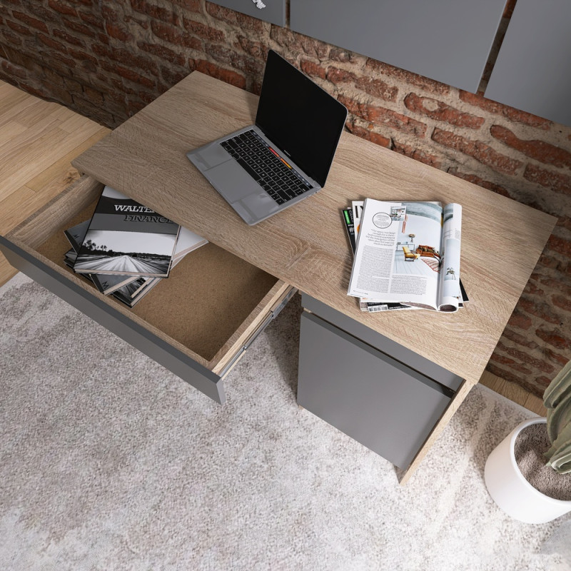 Письменный стол с 2 ящиками и закрытой секцией Сити-1100 110,1х50,1х76,6 см Дуб cонома/Графит (31559)