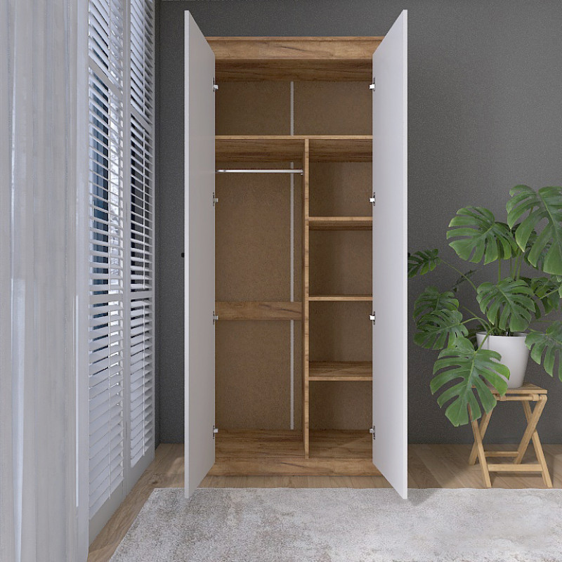 Шкаф двухдверный Нордик-990 Белый + Дуб крафт золотой (13269)