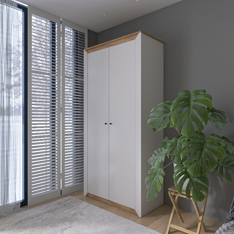 Шкаф двухдверный Нордик-990 Белый + Дуб крафт золотой (13269)