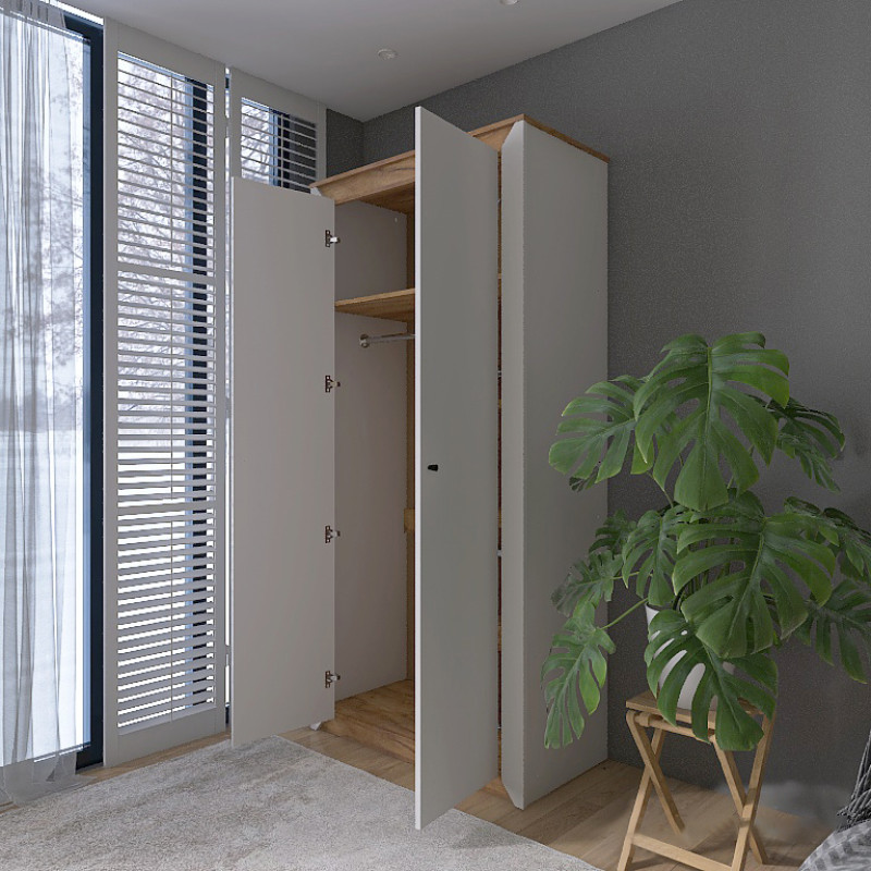 Шкаф двухдверный Нордик-990 Белый + Дуб крафт золотой (13269)