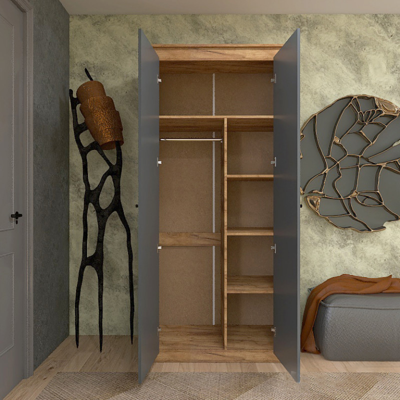 Шкаф двухдверный Нордик-990 Графит + Дуб крафт золотой (13270)