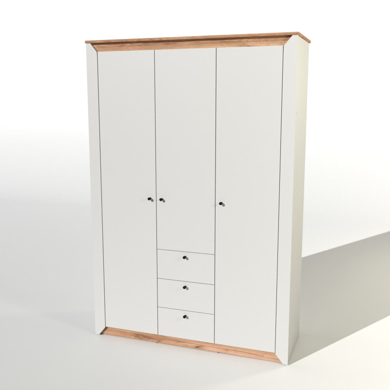 Шкаф трехдверный Нордик-1400 Белый + Дуб крафт золотой (13271)