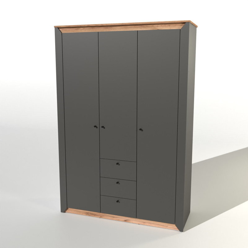 Шкаф трехдверный Нордик-1400 Графит + Дуб крафт золотой (13272)