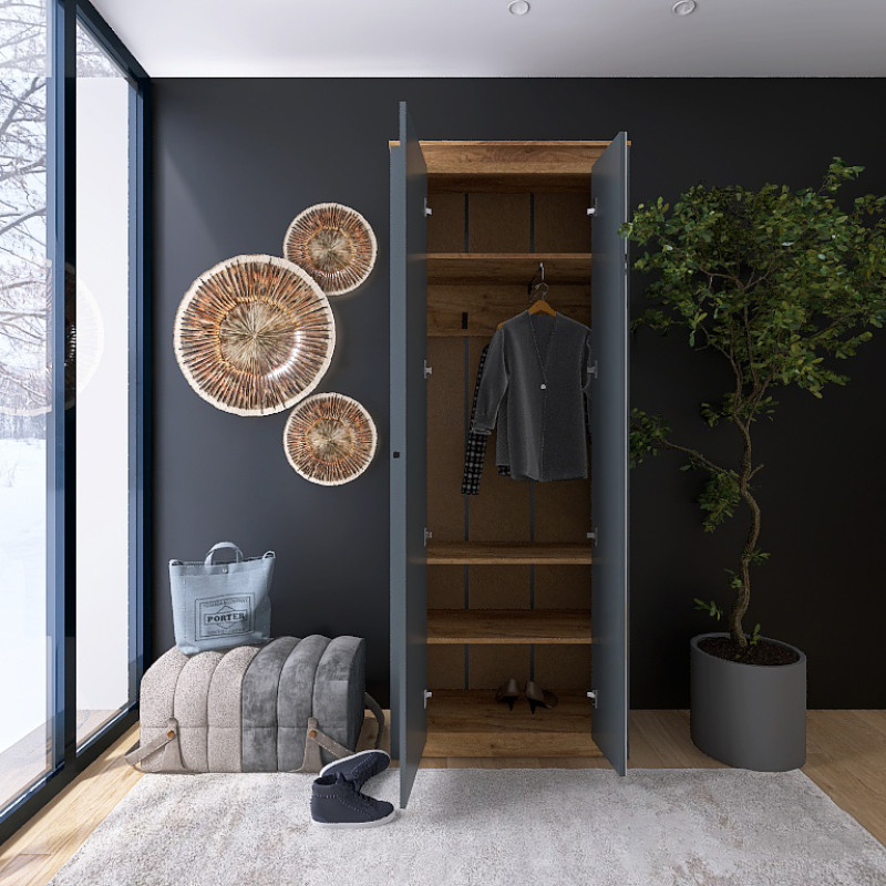 Шкаф-пенал с зеркалом Нордик-800 Графит + Дуб крафт золотой (13274)