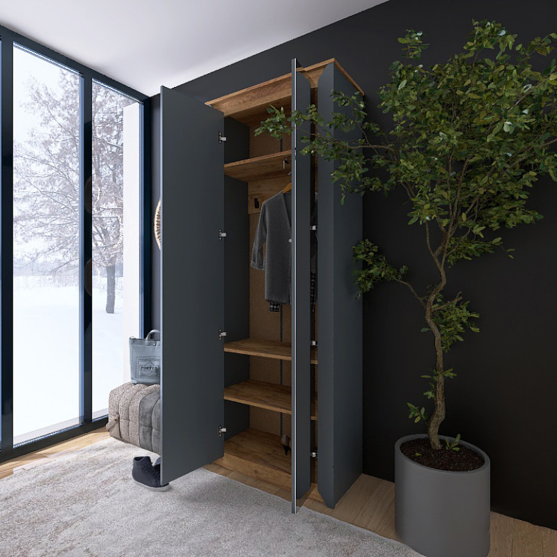 Шкаф-пенал с зеркалом Нордик-800 Графит + Дуб крафт золотой (13274)