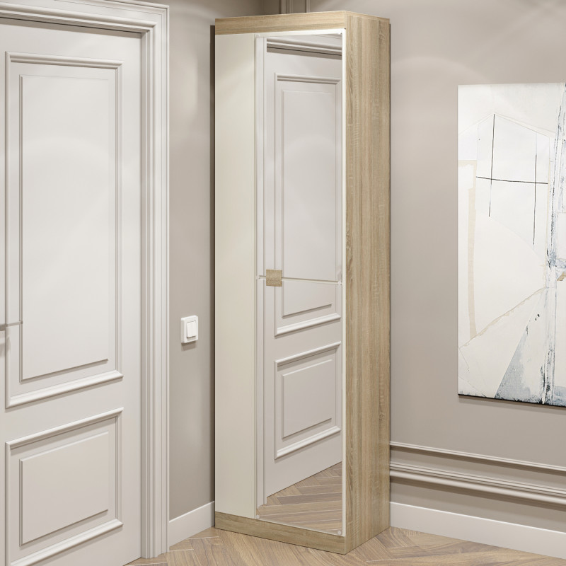 Шкаф распашной Соната-600 с зеркалом дуб сонома + белый (8990)