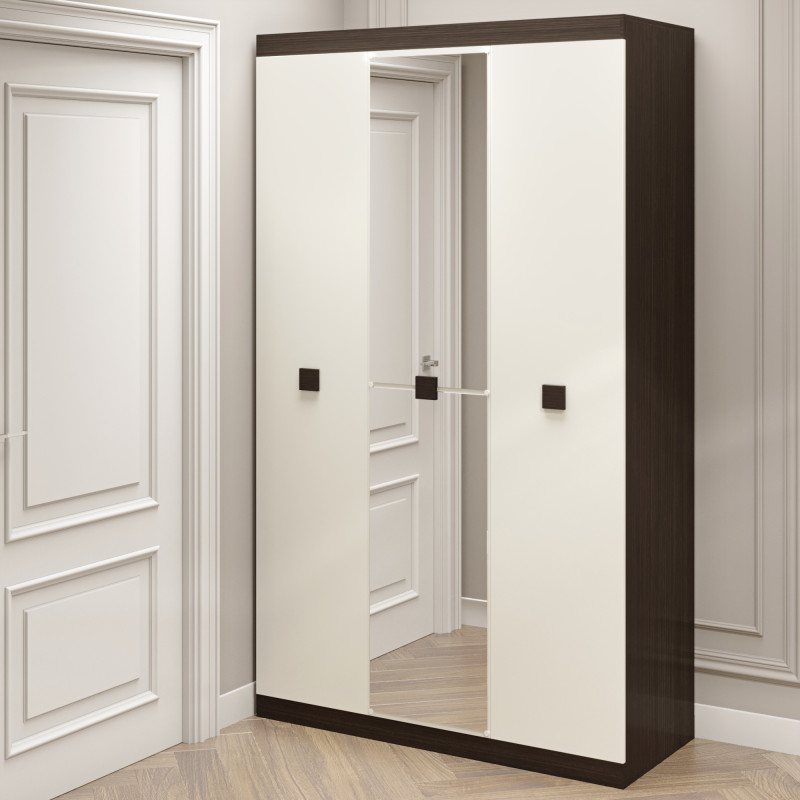 Шафа 3-х дверная Соната-1200 с зеркалом венге темный + белый (8995)