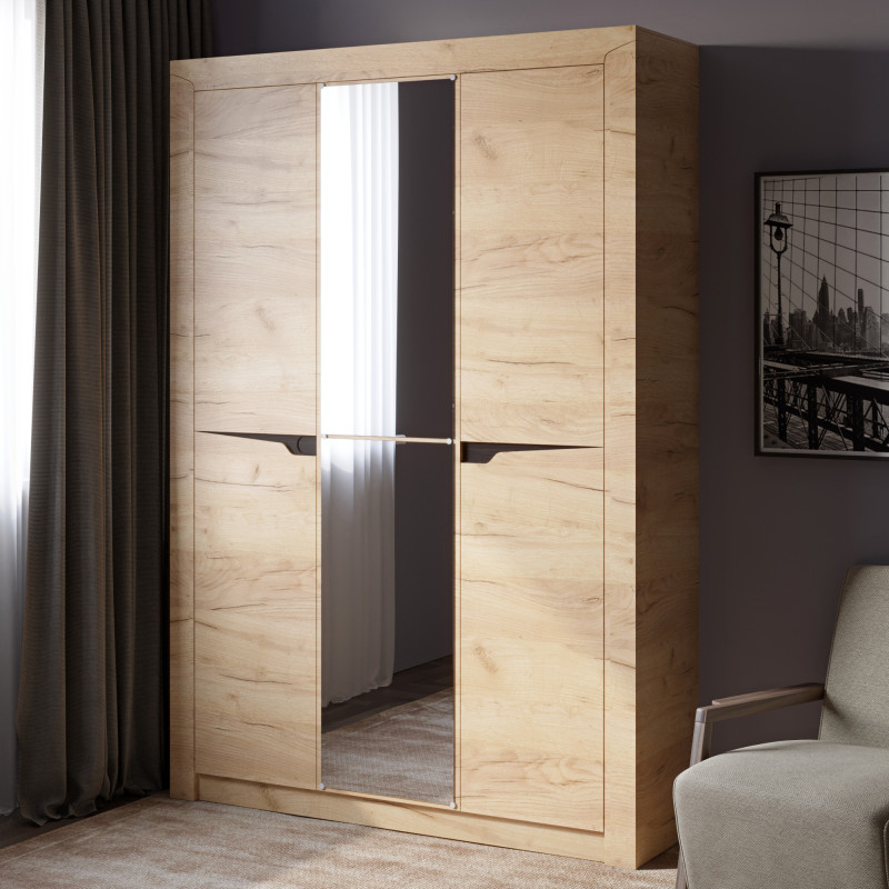 Шкаф большой для вещей Либерти-1420 с зеркалом дуб крафт золотой (8690)