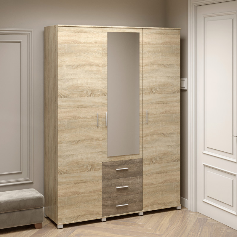 Шкаф распашный большой с зеркалом Бриз ШП-5 сонома + трюфель (8761)