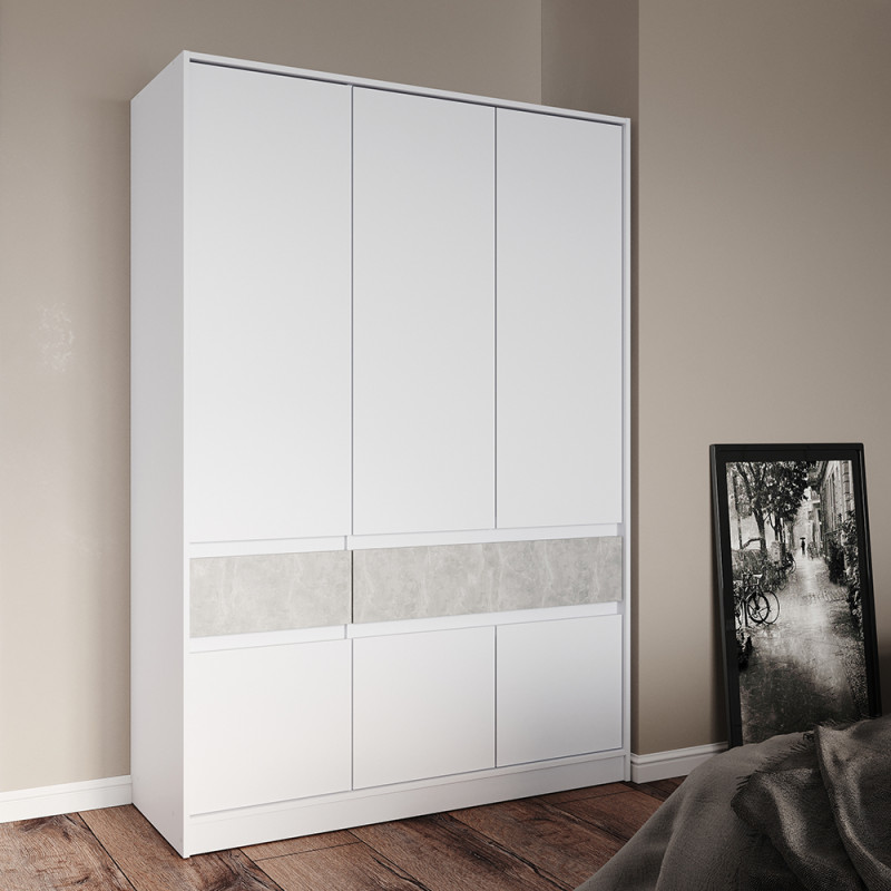 Шкаф распашный для одежды с выдвижными ящиками (полки - штанга) Стайл-1400 140х53х203 см Нимфея Альба (белый)/Бетон (38415)