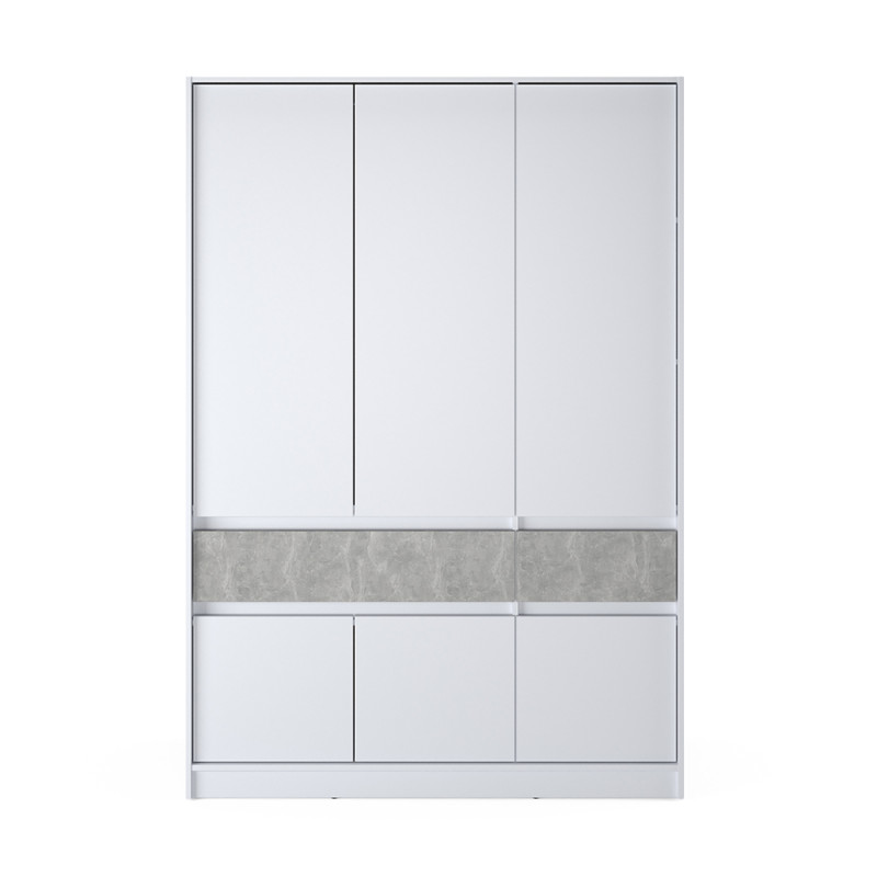 Шкаф распашный для одежды с выдвижными ящиками (полки - штанга) Стайл-1400 140х53х203 см Нимфея Альба (белый)/Бетон (38415)