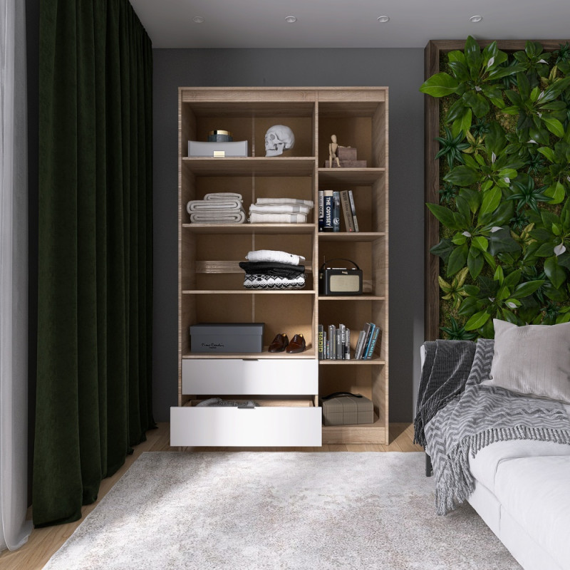 Шкаф распашной для одежды с выдвижными ящиками (полки - полки) Сити-1200 120,2х50х204,6 см Дуб сонома/Белый (31541)