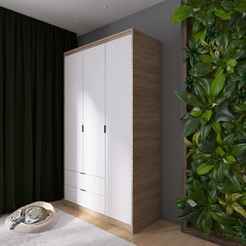 Шкаф распашной для одежды с выдвижными ящиками (полки - полки) Сити-1200 120,2х50х204,6 см Дуб сонома/Белый (31541)