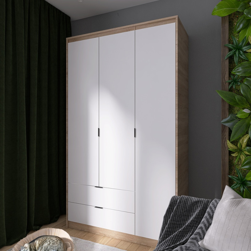 Шафа распашная для одежды с выдвижными ящиками (штанга - полки) Сити-1200 120,2х50х204,6 см Дуб сонома/Белый (31539)