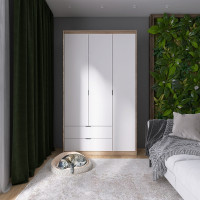 Шкаф распашной для одежды с выдвижными ящиками (штанга - полки) Сити-1200 120,2х50х204,6 см Дуб сонома/Белый (31539)