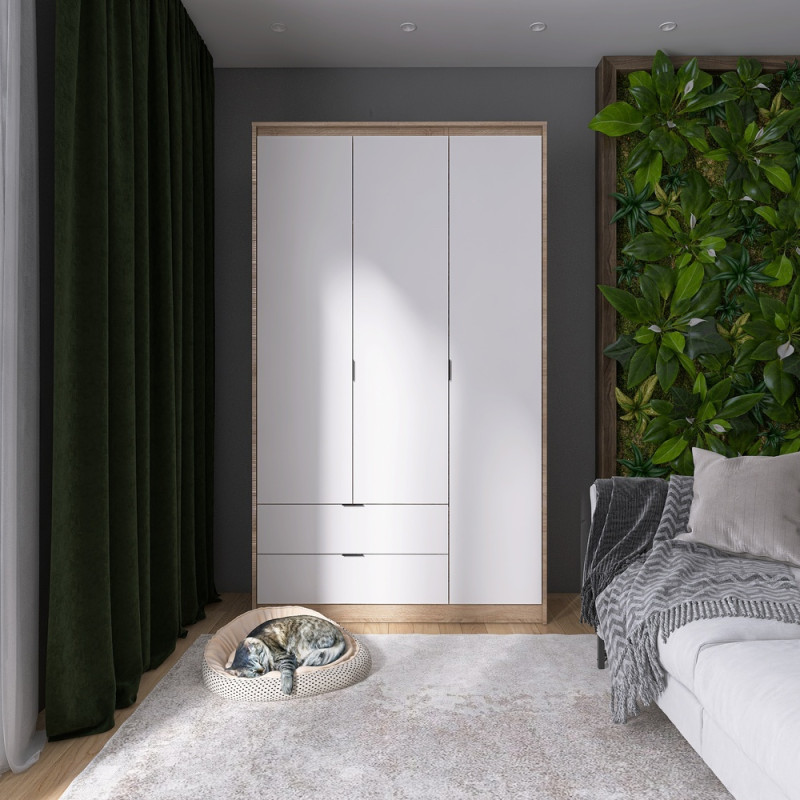 Шафа распашная для одежды с выдвижными ящиками (штанга - полки) Сити-1200 120,2х50х204,6 см Дуб сонома/Белый (31539)