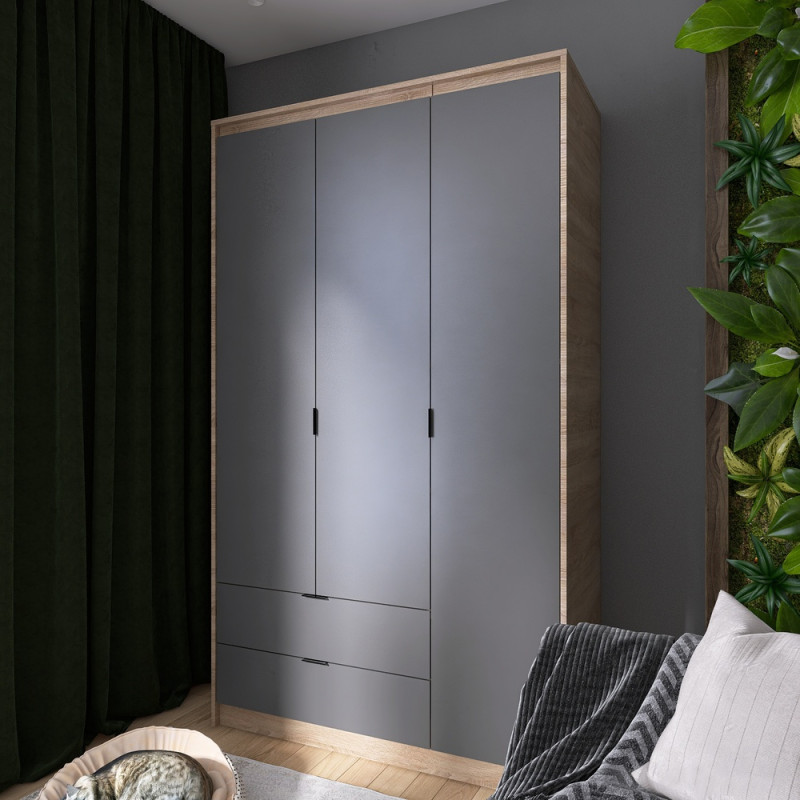 Шафа распашная для одежды с выдвижными ящиками (полки - штанга) Сити-1200 120,2х50х204,6 см Дуб сонома/Графит (31538)