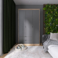 Шкаф распашной для одежды с выдвижными ящиками (полки - штанга) Сити-1200 120,2х50х204,6 см Дуб сонома/Графит (31538)